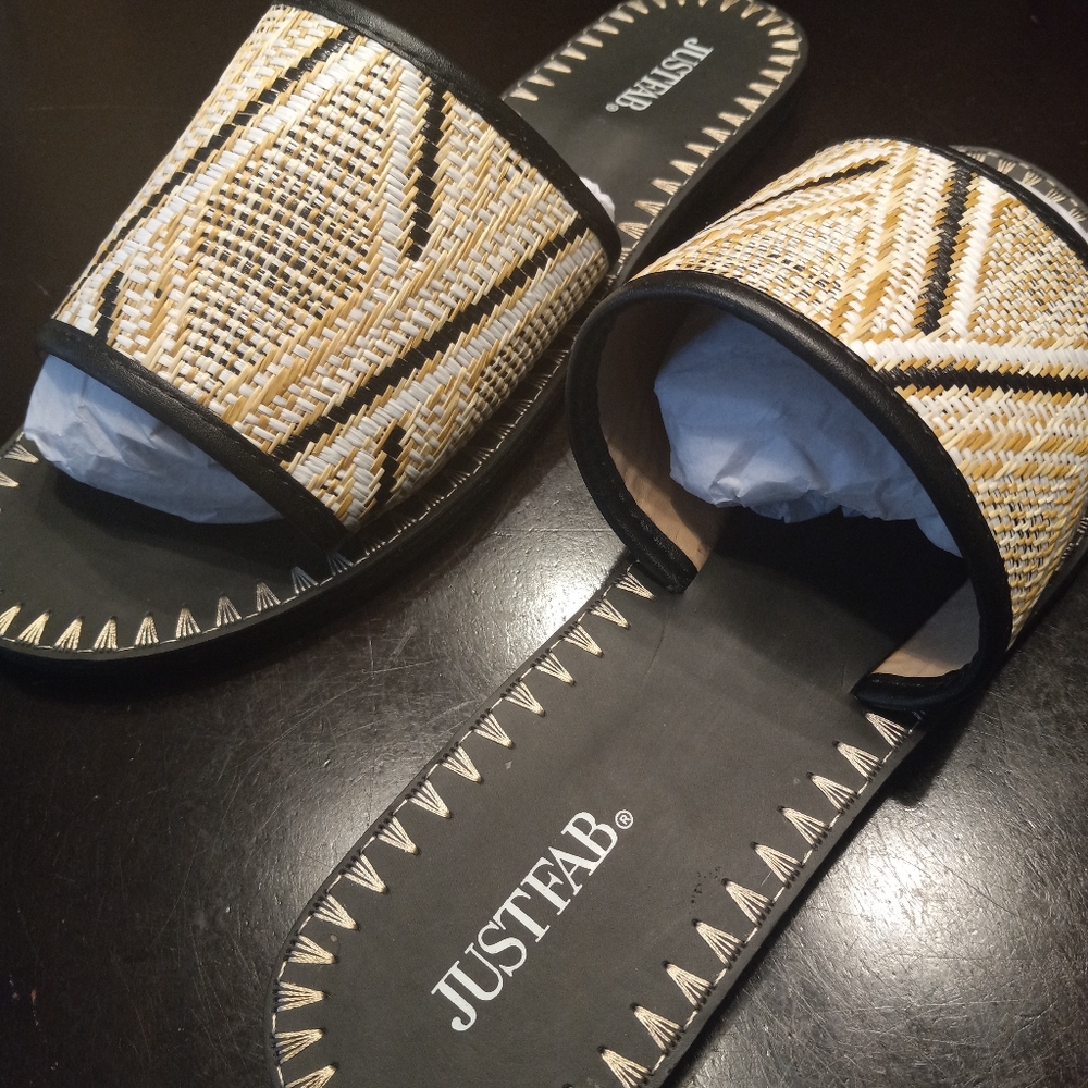 Black and beige slides from justfab